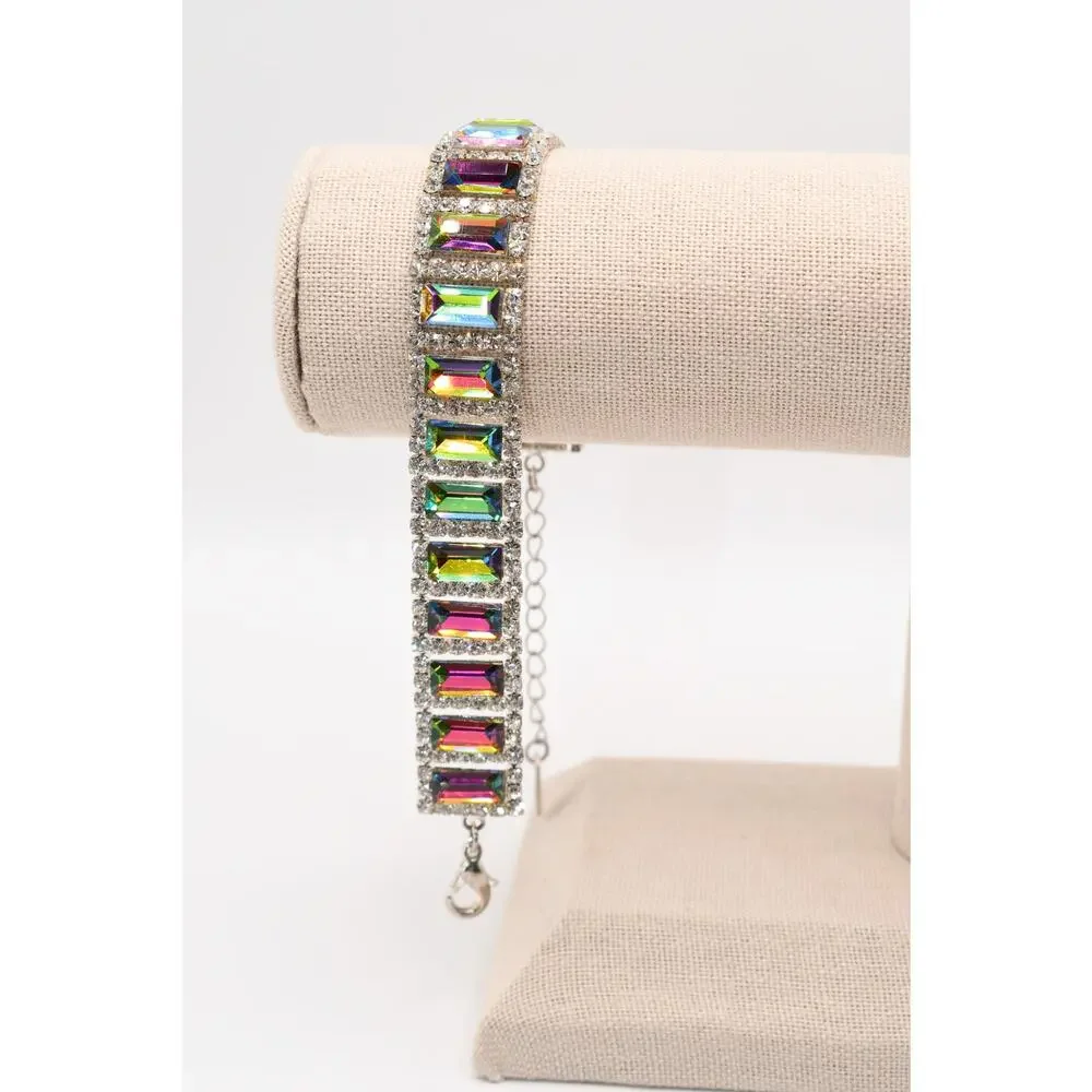 Christina Collection Rainbow Rhinestone Bracelet Silver 7-9 Inch